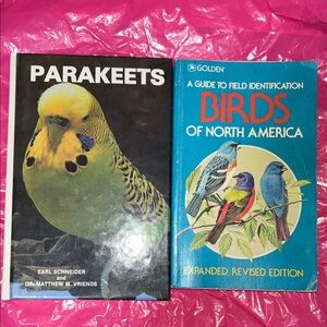 Bird Identification Guide - Blue Cover & parakeets. Gently read. Some discol